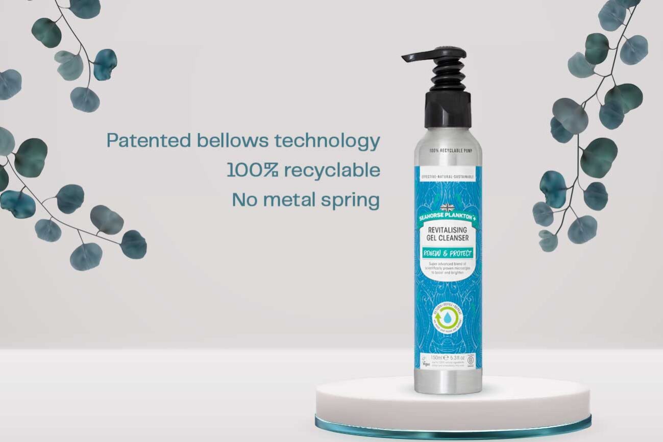 Fully recyclable cosmetic pump Fully recyclable cosmetic pump, no metal spring, patented bellows technology.