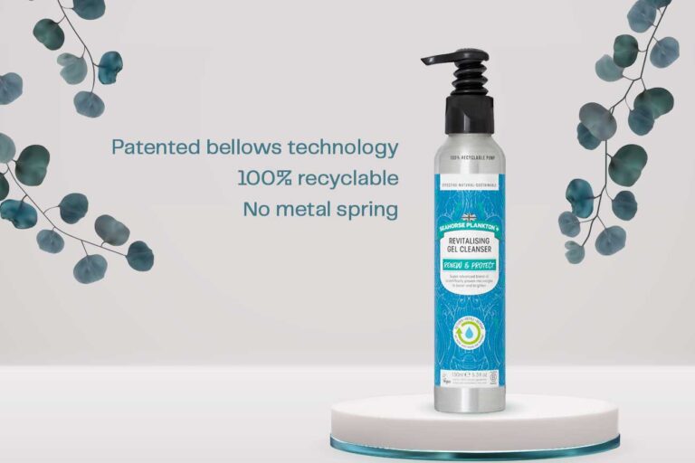 Fully recyclable cosmetic pump Fully recyclable cosmetic pump, no metal spring, patented bellows technology.