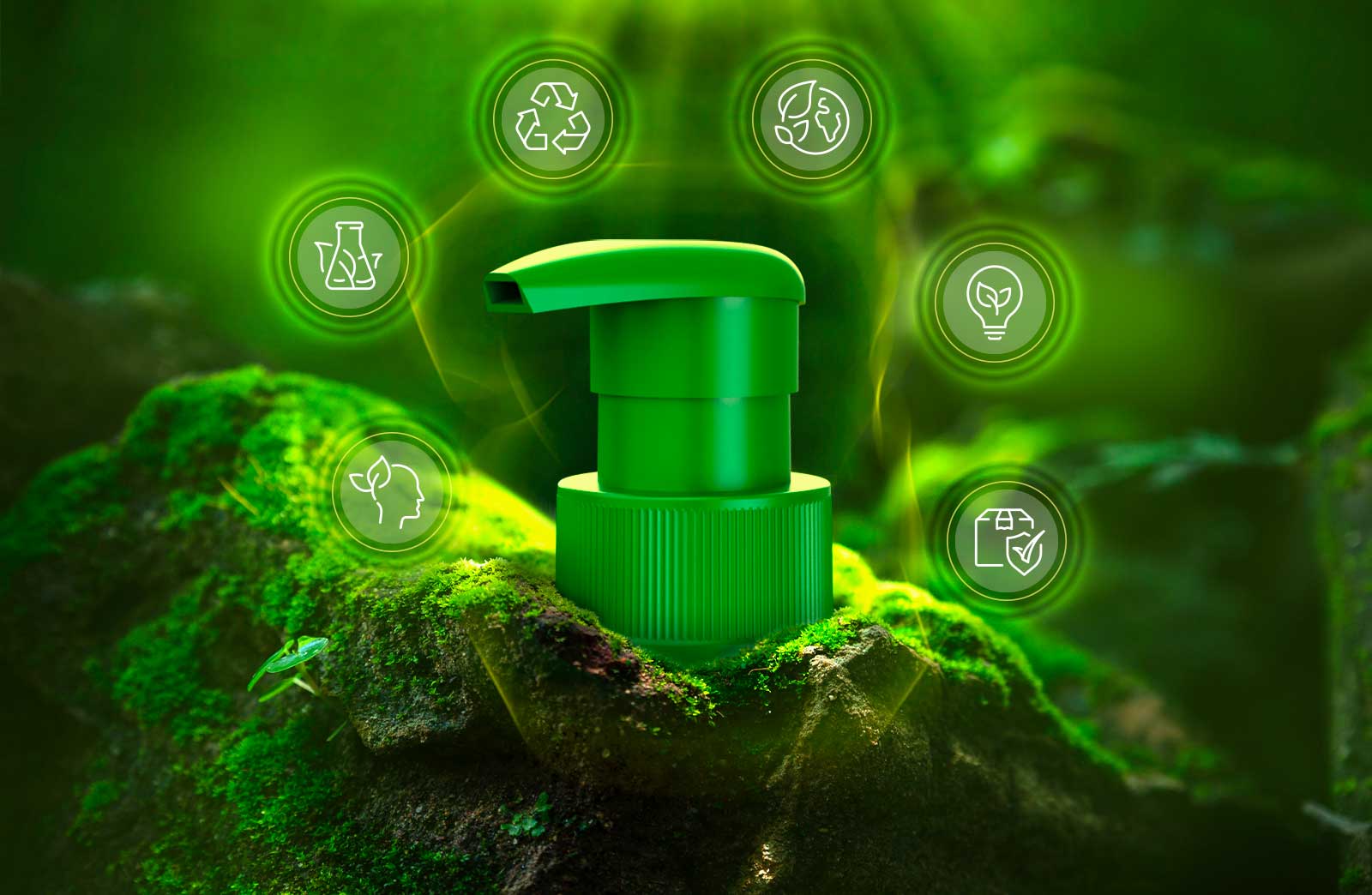 Single-polymer dispensing pump for the beauty and personal care market.